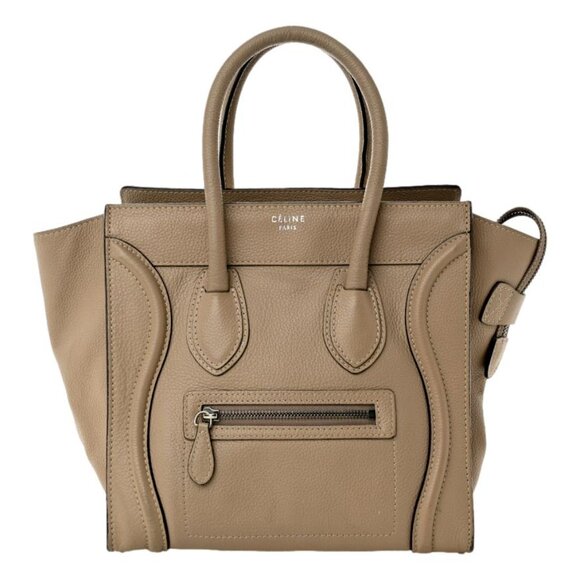 Celine Handbags - Celine Drummed Calfskin Micro Luggage Tote Dune Taupe Beige Authentic